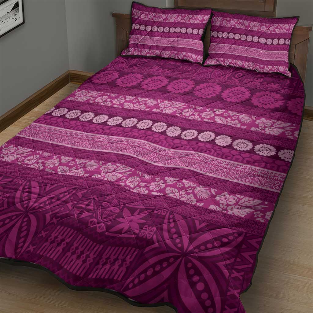 Fiji Marau na Kerisimasi Quilt Bed Set Pink Tapa Masi Inspired Christmas - Polynesian Pride