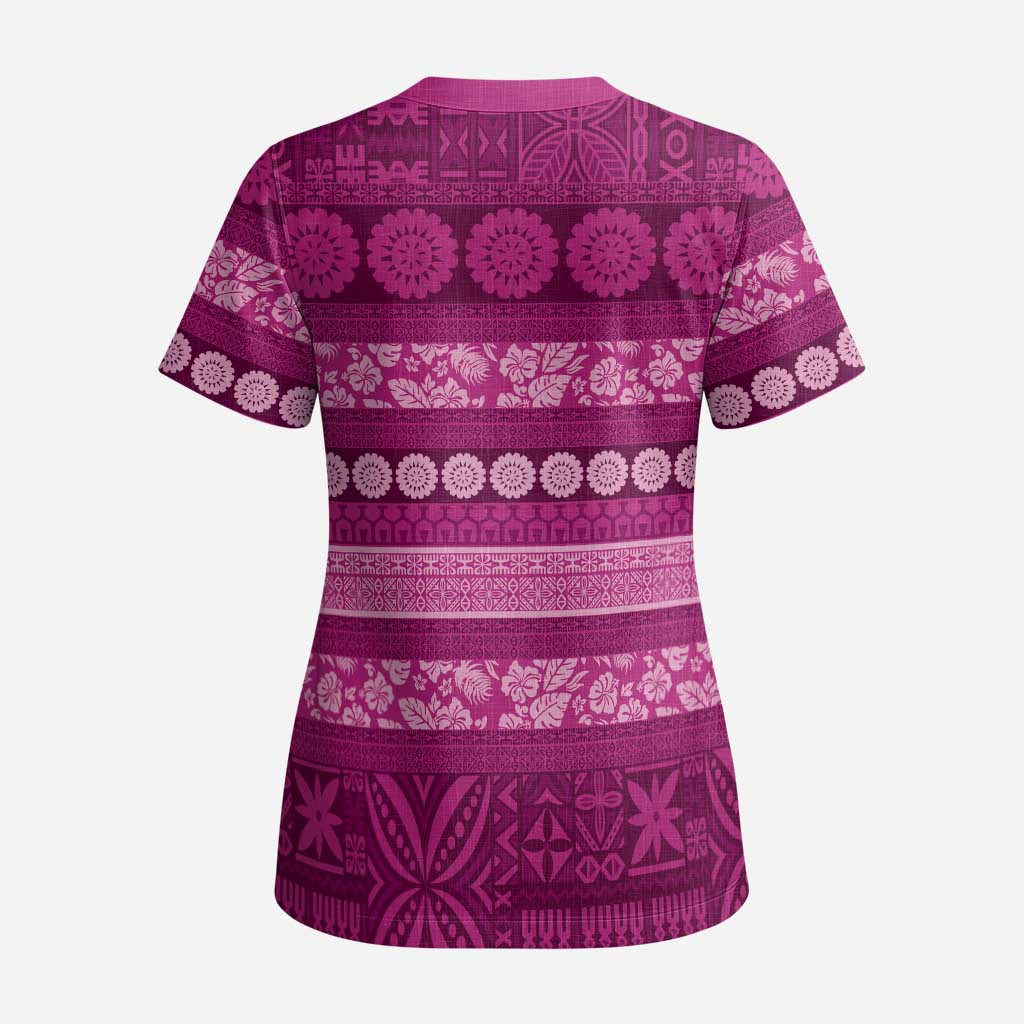 Fiji Marau na Kerisimasi Scrub Top Pink Tapa Masi Inspired Christmas - Polynesian Pride
