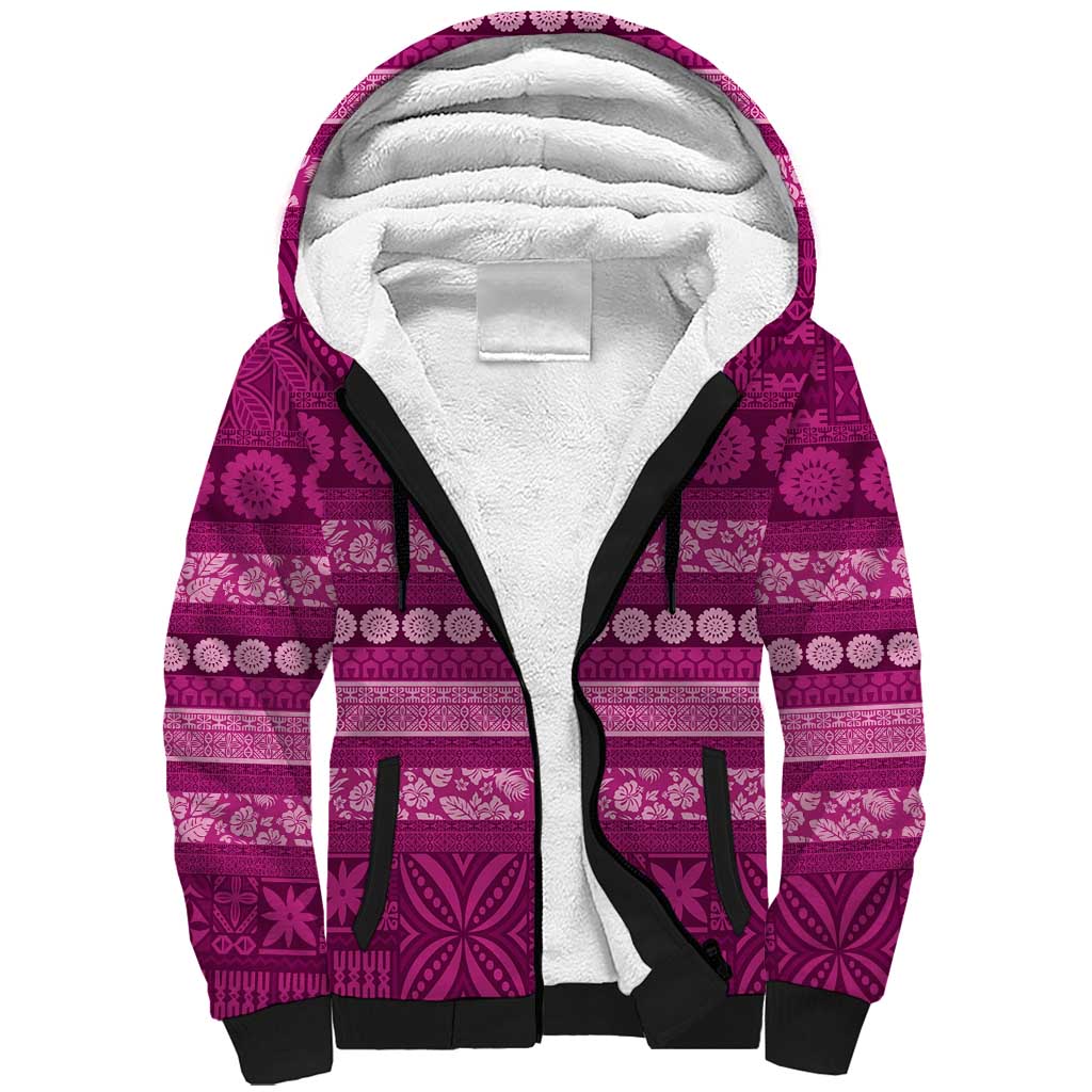Fiji Marau na Kerisimasi Sherpa Hoodie Pink Tapa Masi Inspired Christmas LT9 Unisex Pink - Polynesian Pride