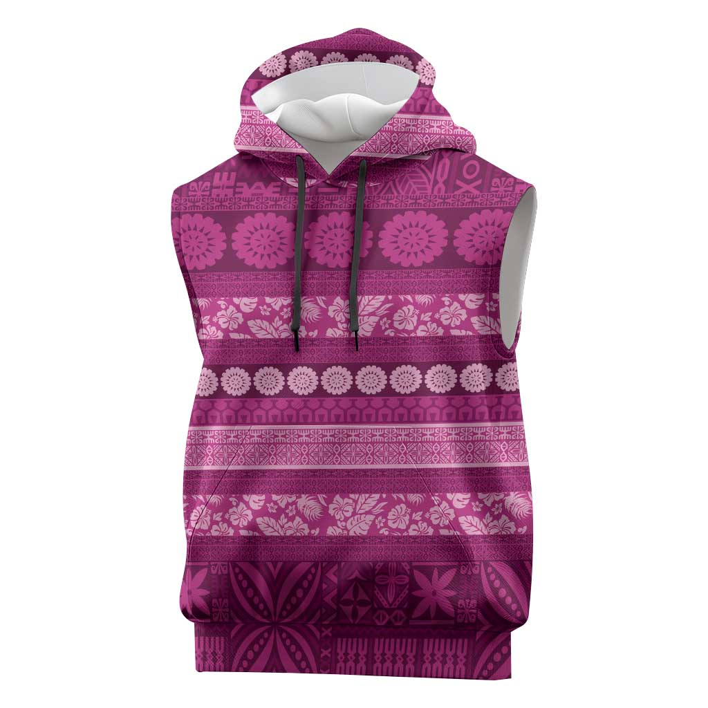 Fiji Marau na Kerisimasi Sleeveless Hoodie Pink Tapa Masi Inspired Christmas LT9 Pink - Polynesian Pride