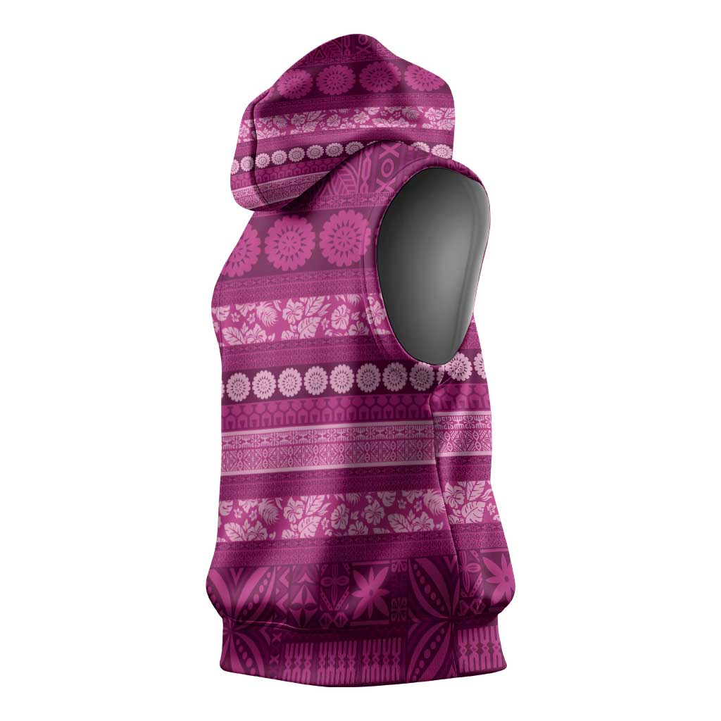 Fiji Marau na Kerisimasi Sleeveless Hoodie Pink Tapa Masi Inspired Christmas LT9 - Polynesian Pride