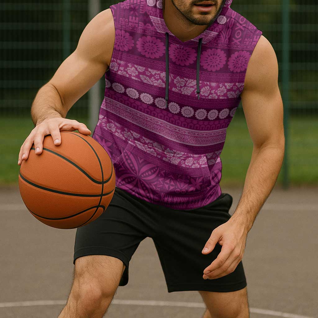 Fiji Marau na Kerisimasi Sleeveless Hoodie Pink Tapa Masi Inspired Christmas LT9 - Polynesian Pride