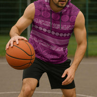 Fiji Marau na Kerisimasi Sleeveless Hoodie Pink Tapa Masi Inspired Christmas LT9 - Polynesian Pride