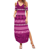 Fiji Marau na Kerisimasi Summer Maxi Dress Pink Tapa Masi Inspired Christmas LT9 Women Pink - Polynesian Pride