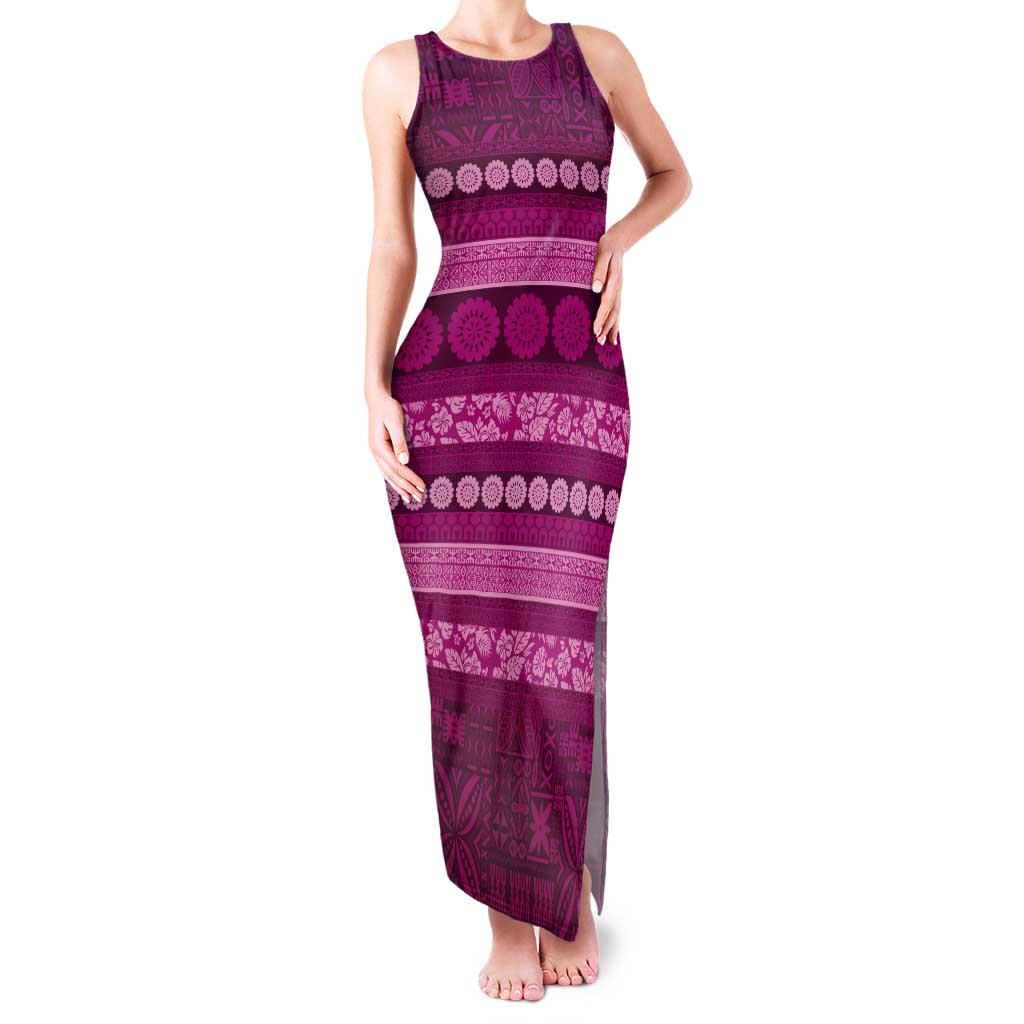 Fiji Marau na Kerisimasi Tank Maxi Dress Pink Tapa Masi Inspired Christmas LT9 Women Pink - Polynesian Pride