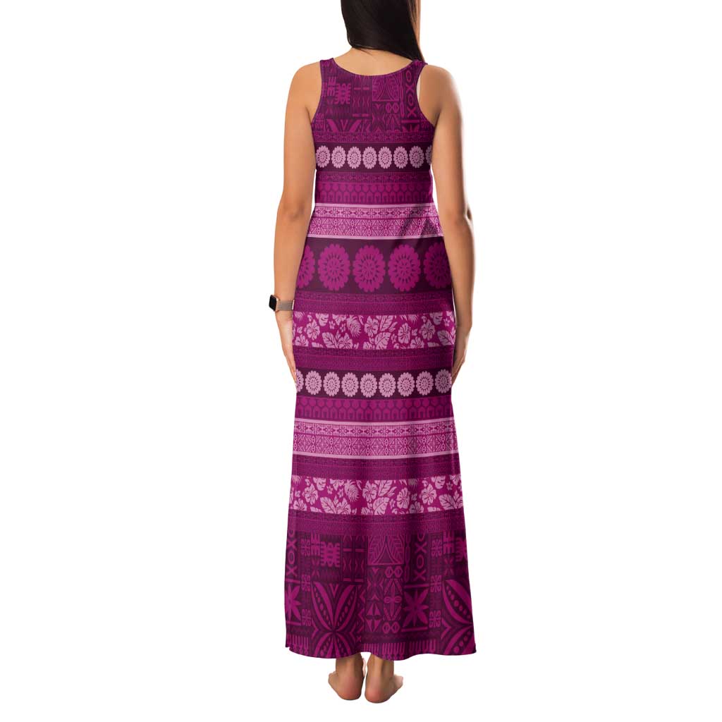 Fiji Marau na Kerisimasi Tank Maxi Dress Pink Tapa Masi Inspired Christmas LT9 - Polynesian Pride