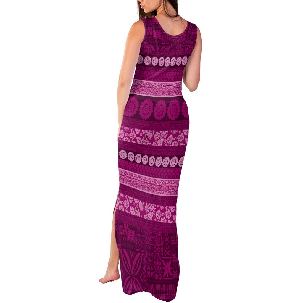 Fiji Marau na Kerisimasi Tank Maxi Dress Pink Tapa Masi Inspired Christmas LT9 - Polynesian Pride