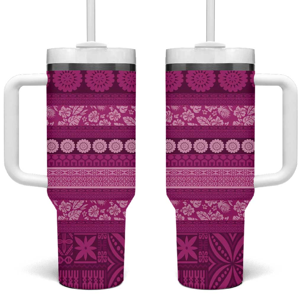 Fiji Marau na Kerisimasi Tumbler With Handle Pink Tapa Masi Inspired Christmas LT9 One Size: 40 oz Pink - Polynesian Pride