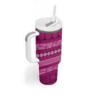 Fiji Marau na Kerisimasi Tumbler With Handle Pink Tapa Masi Inspired Christmas LT9 - Polynesian Pride