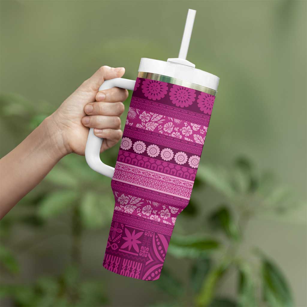 Fiji Marau na Kerisimasi Tumbler With Handle Pink Tapa Masi Inspired Christmas LT9 - Polynesian Pride