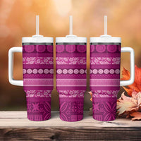 Fiji Marau na Kerisimasi Tumbler With Handle Pink Tapa Masi Inspired Christmas LT9 - Polynesian Pride