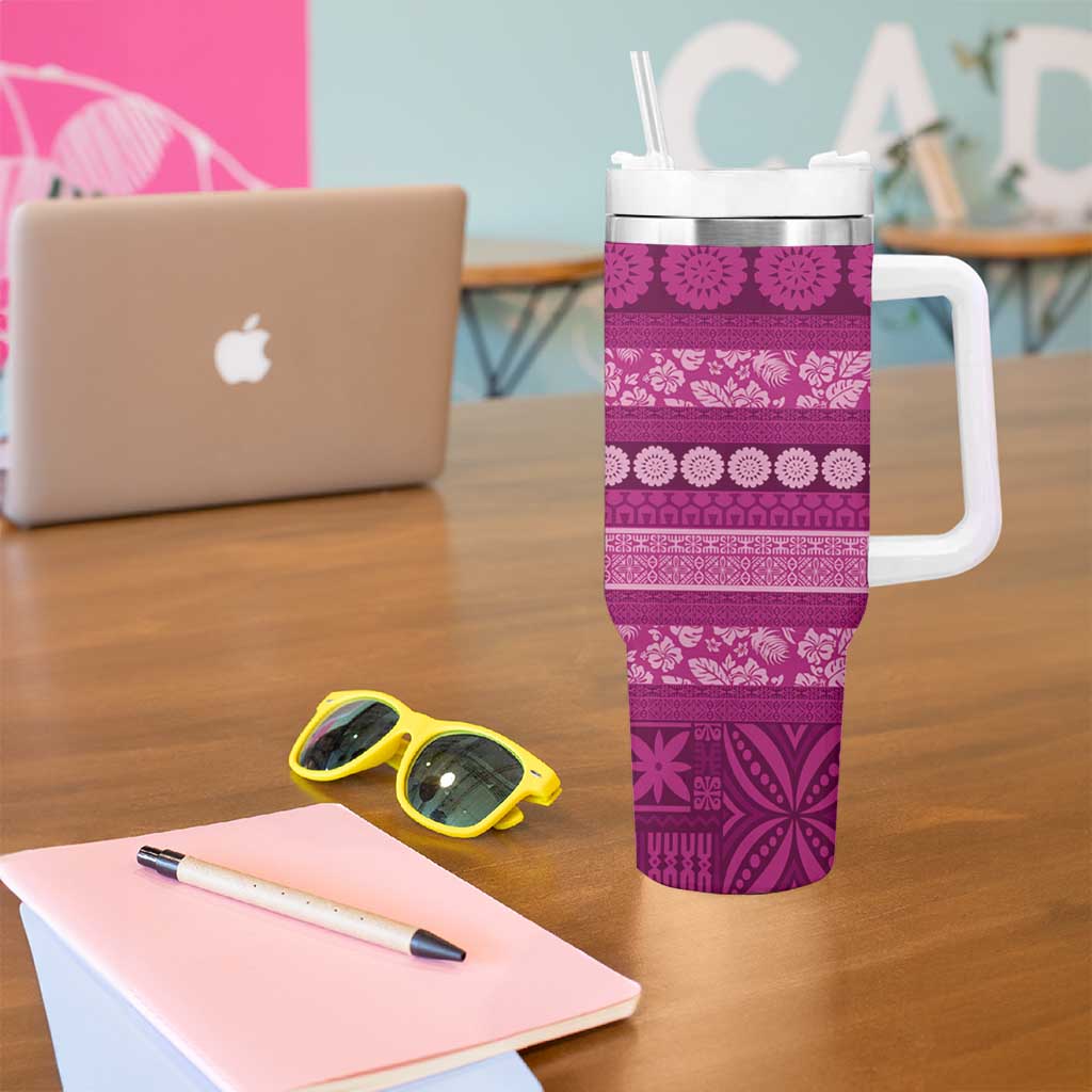 Fiji Marau na Kerisimasi Tumbler With Handle Pink Tapa Masi Inspired Christmas LT9 - Polynesian Pride