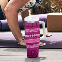 Fiji Marau na Kerisimasi Tumbler With Handle Pink Tapa Masi Inspired Christmas LT9 - Polynesian Pride