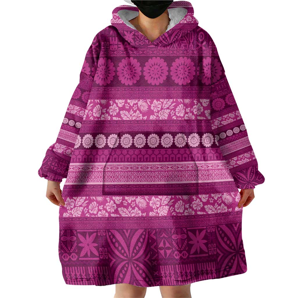Fiji Marau na Kerisimasi Wearable Blanket Hoodie Pink Tapa Masi Inspired Christmas LT9 - Polynesian Pride