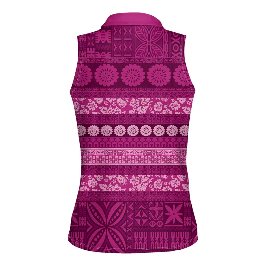 Fiji Marau na Kerisimasi Women Sleeveless Polo Shirt Pink Tapa Masi Inspired Christmas LT9 - Polynesian Pride