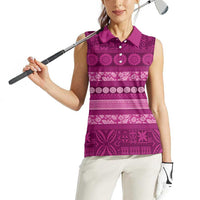 Fiji Marau na Kerisimasi Women Sleeveless Polo Shirt Pink Tapa Masi Inspired Christmas LT9 - Polynesian Pride