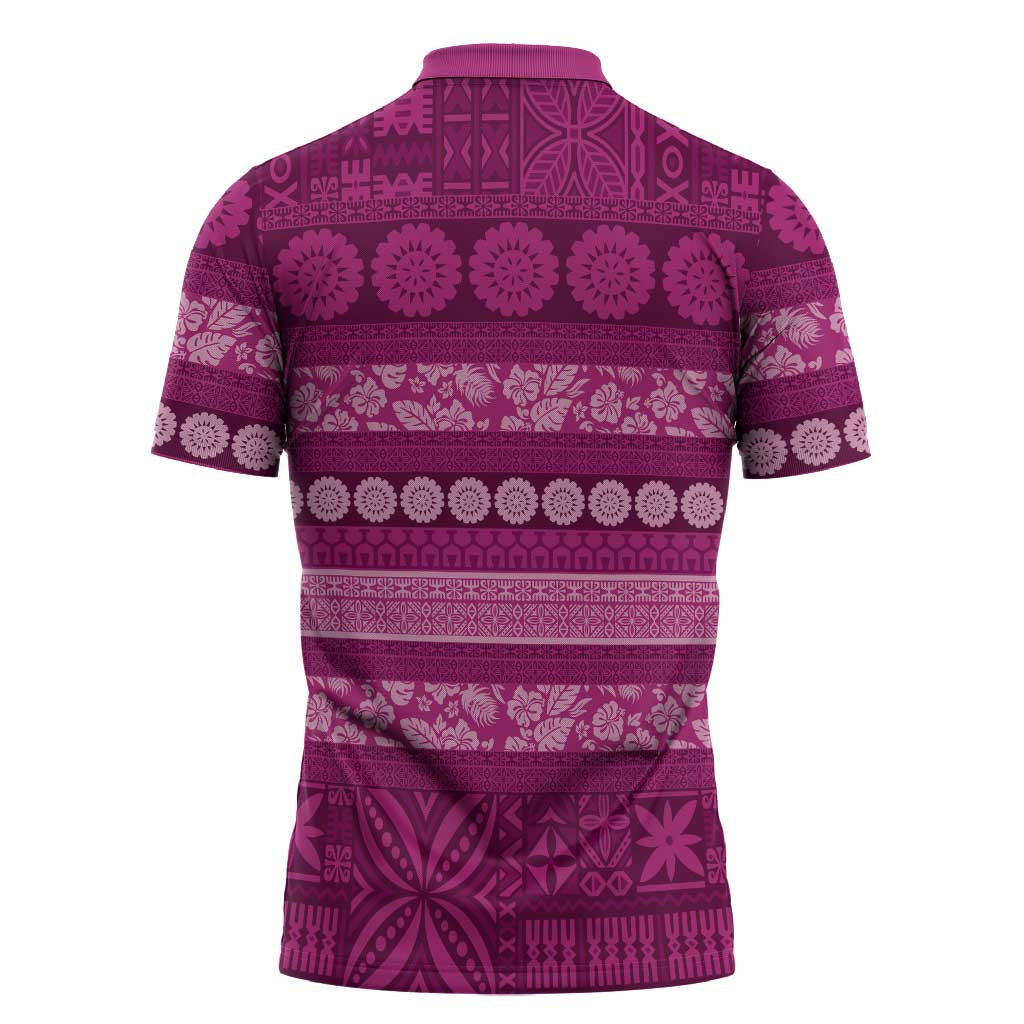 Fiji Marau na Kerisimasi Zipper Polo Shirt Pink Tapa Masi Inspired Christmas LT9 - Polynesian Pride