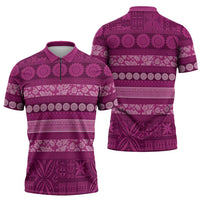 Fiji Marau na Kerisimasi Zipper Polo Shirt Pink Tapa Masi Inspired Christmas LT9 - Polynesian Pride