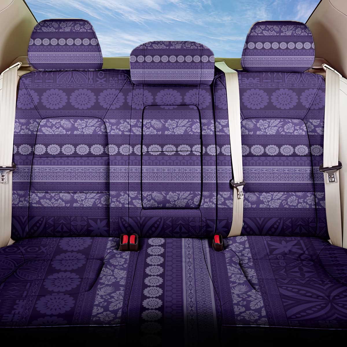 Fiji Marau na Kerisimasi Back Car Seat Cover Purple Tapa Masi Inspired Christmas - Polynesian Pride