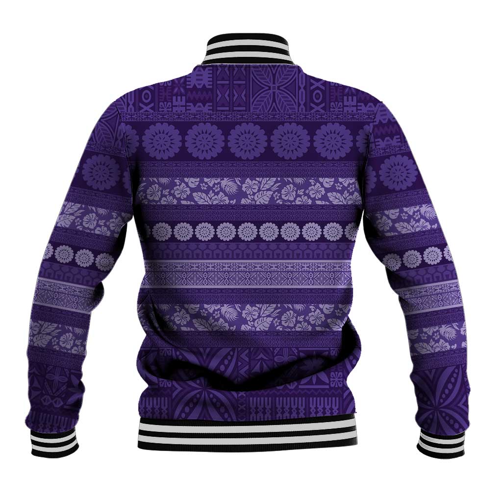 Fiji Marau na Kerisimasi Baseball Jacket Purple Tapa Masi Inspired Christmas - Polynesian Pride