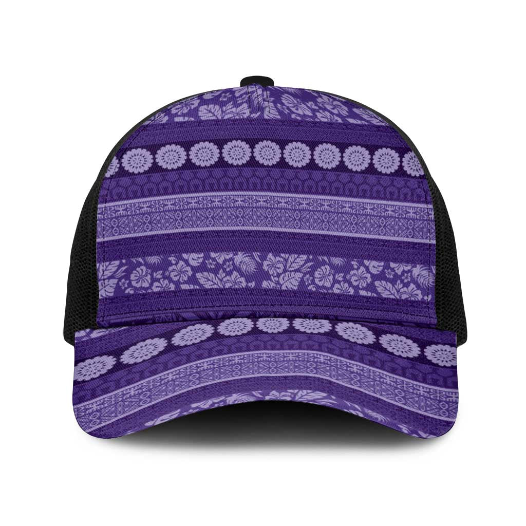 Fiji Marau na Kerisimasi Baseball Net Cap Purple Tapa Masi Inspired Christmas LT9 One Size Black Purple - Polynesian Pride