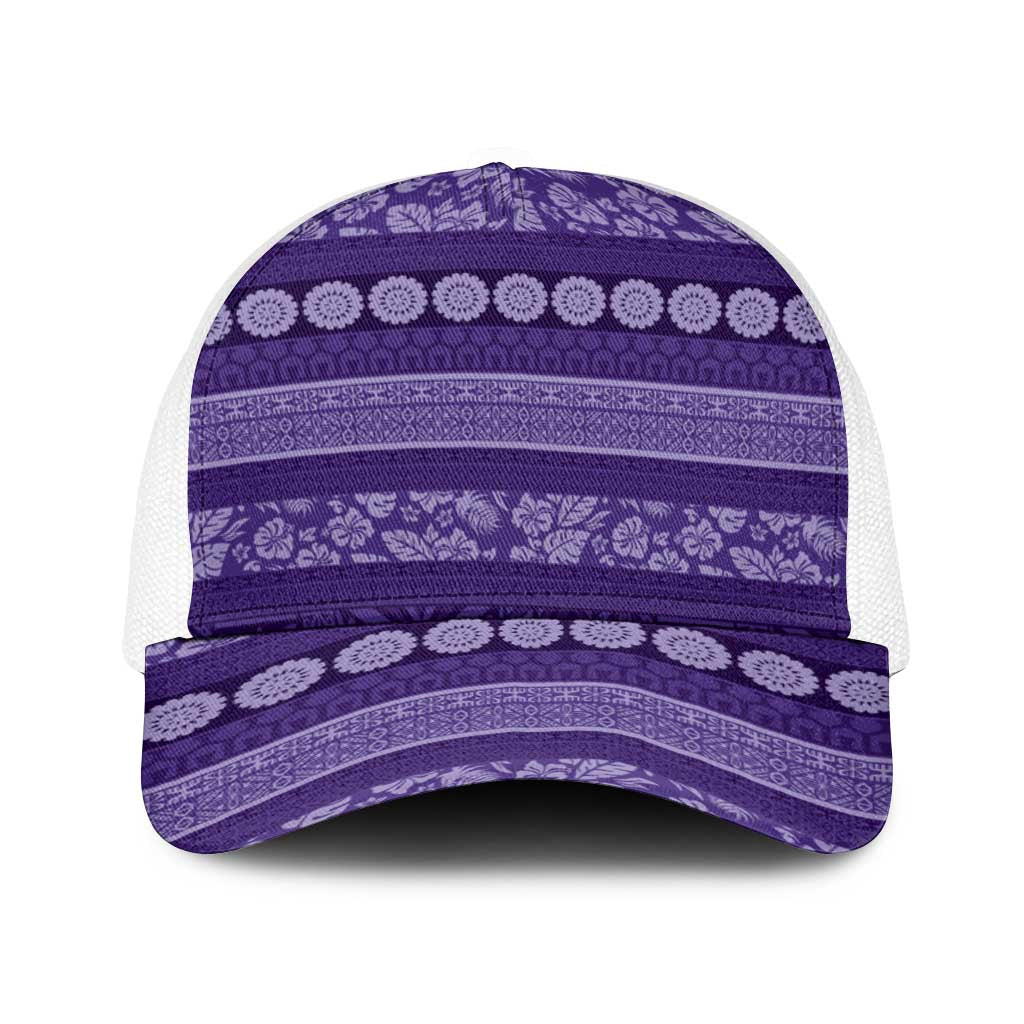 Fiji Marau na Kerisimasi Baseball Net Cap Purple Tapa Masi Inspired Christmas LT9 One Size White Purple - Polynesian Pride