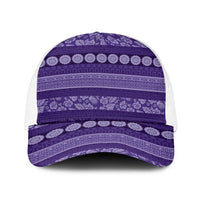 Fiji Marau na Kerisimasi Baseball Net Cap Purple Tapa Masi Inspired Christmas LT9 One Size White Purple - Polynesian Pride