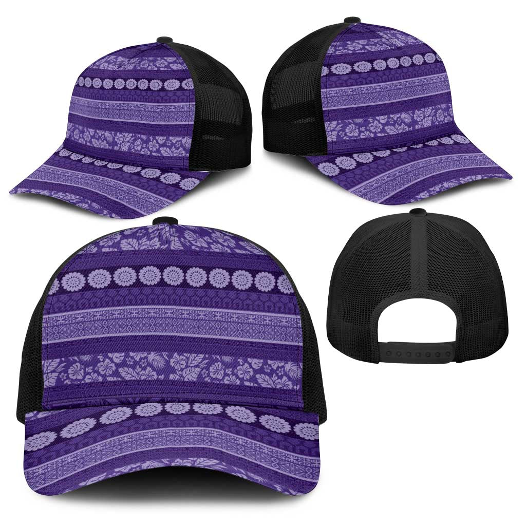 Fiji Marau na Kerisimasi Baseball Net Cap Purple Tapa Masi Inspired Christmas LT9 - Polynesian Pride