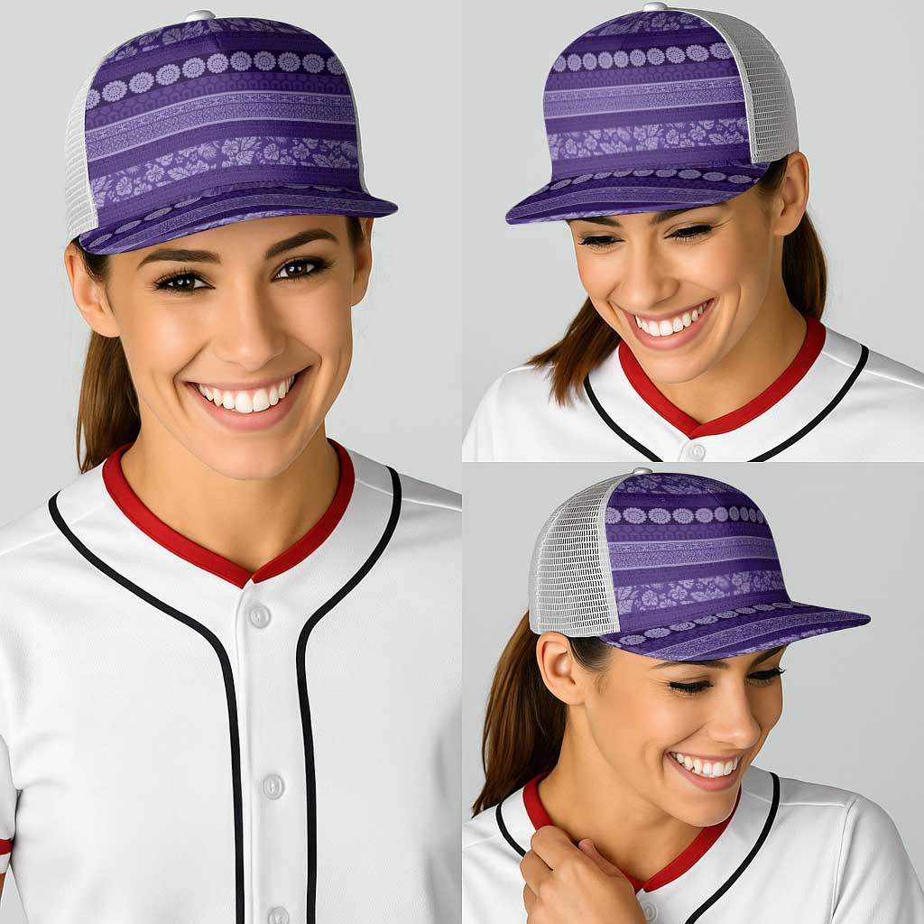 Fiji Marau na Kerisimasi Baseball Net Cap Purple Tapa Masi Inspired Christmas LT9 - Polynesian Pride