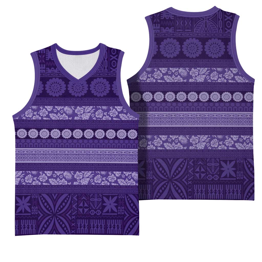 Fiji Marau na Kerisimasi Basketball Jersey Purple Tapa Masi Inspired Christmas LT9 - Polynesian Pride