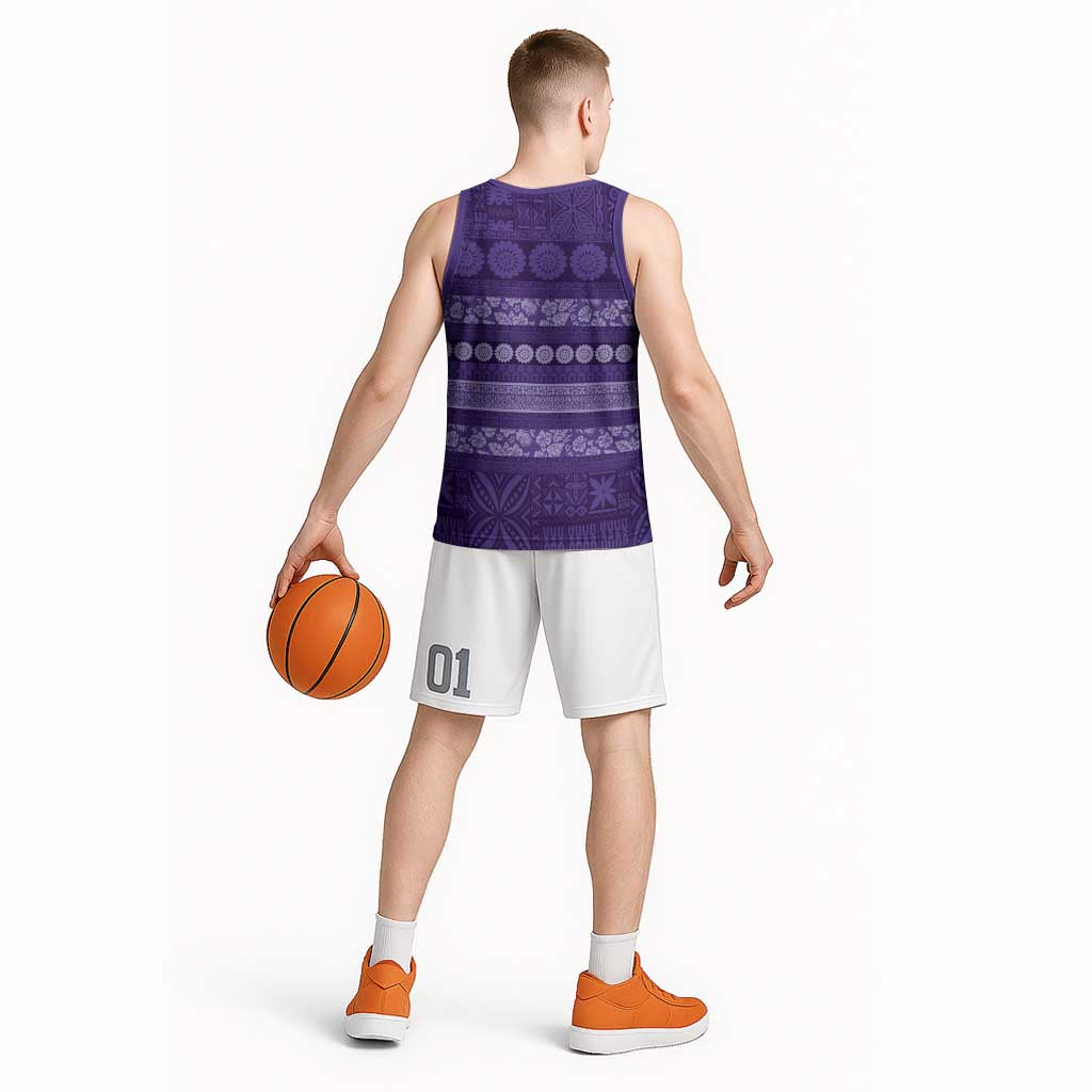 Fiji Marau na Kerisimasi Basketball Jersey Purple Tapa Masi Inspired Christmas LT9 - Polynesian Pride