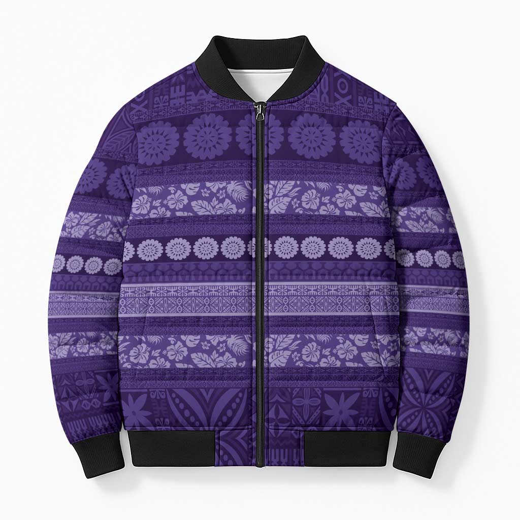 Fiji Marau na Kerisimasi Bomber Puffer Jacket Purple Tapa Masi Inspired Christmas LT9 Unisex Purple - Polynesian Pride