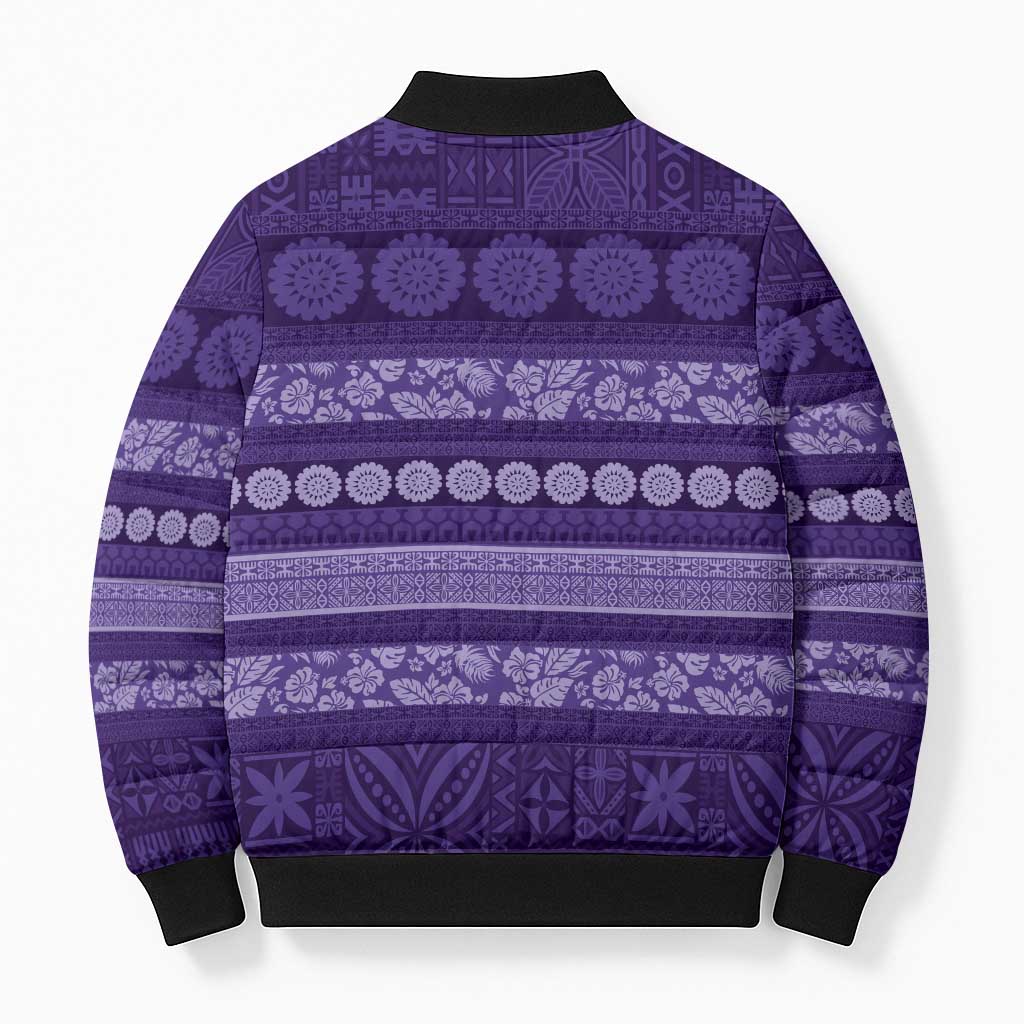Fiji Marau na Kerisimasi Bomber Puffer Jacket Purple Tapa Masi Inspired Christmas LT9 - Polynesian Pride
