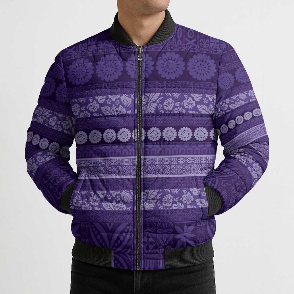 Fiji Marau na Kerisimasi Bomber Puffer Jacket Purple Tapa Masi Inspired Christmas LT9 - Polynesian Pride
