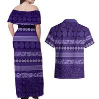 Fiji Marau na Kerisimasi Couples Matching Off Shoulder Maxi Dress and Hawaiian Shirt Purple Tapa Masi Inspired Christmas LT9 - Polynesian Pride