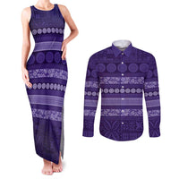 Fiji Marau na Kerisimasi Couples Matching Tank Maxi Dress and Long Sleeve Button Shirt Purple Tapa Masi Inspired Christmas LT9 Purple - Polynesian Pride