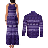 Fiji Marau na Kerisimasi Couples Matching Tank Maxi Dress and Long Sleeve Button Shirt Purple Tapa Masi Inspired Christmas LT9 - Polynesian Pride