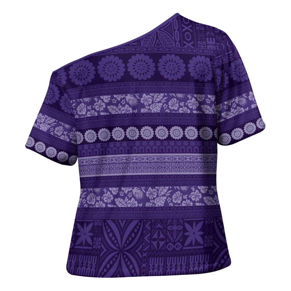 Fiji Marau na Kerisimasi Cross Shoulder Shirt Purple Tapa Masi Inspired Christmas LT9 - Polynesian Pride