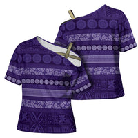 Fiji Marau na Kerisimasi Cross Shoulder Shirt Purple Tapa Masi Inspired Christmas LT9 - Polynesian Pride