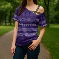 Fiji Marau na Kerisimasi Cross Shoulder Shirt Purple Tapa Masi Inspired Christmas LT9 - Polynesian Pride