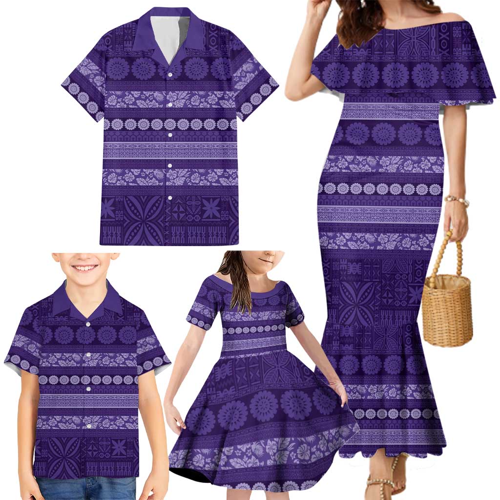 Fiji Marau na Kerisimasi Family Matching Mermaid Dress and Hawaiian Shirt Purple Tapa Masi Inspired Christmas LT9 - Polynesian Pride
