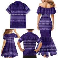 Fiji Marau na Kerisimasi Family Matching Mermaid Dress and Hawaiian Shirt Purple Tapa Masi Inspired Christmas LT9 - Polynesian Pride