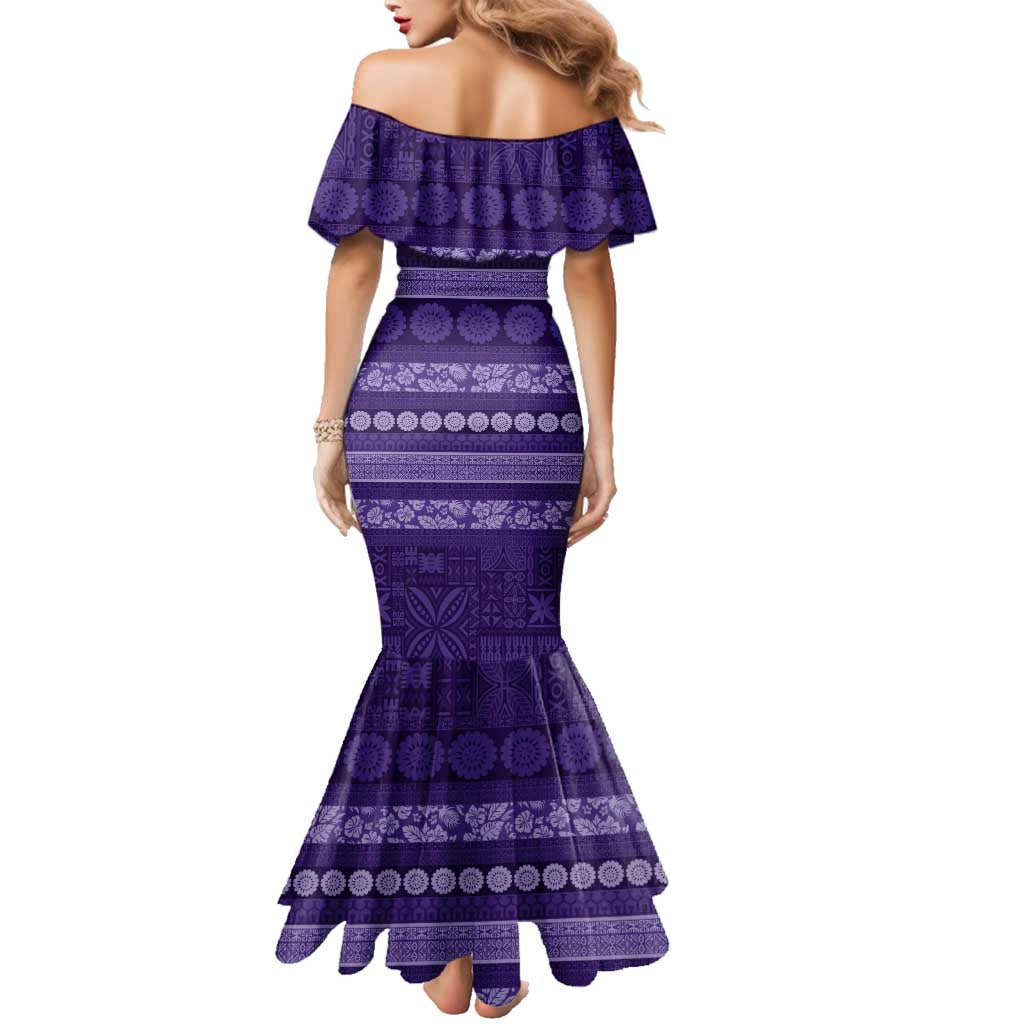 Fiji Marau na Kerisimasi Family Matching Mermaid Dress and Hawaiian Shirt Purple Tapa Masi Inspired Christmas LT9 - Polynesian Pride