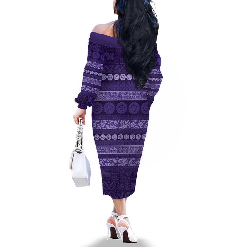Fiji Marau na Kerisimasi Family Matching Off The Shoulder Long Sleeve Dress and Hawaiian Shirt Purple Tapa Masi Inspired Christmas LT9 - Polynesian Pride