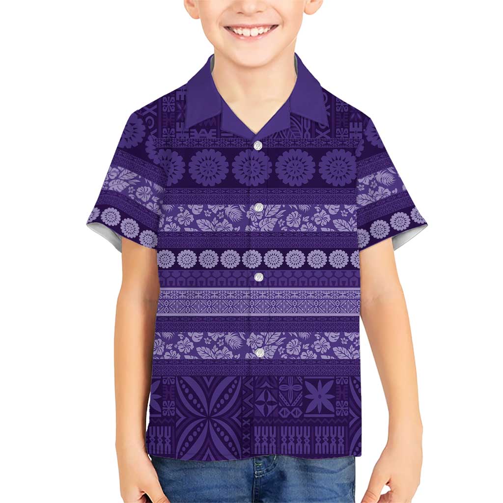 Fiji Marau na Kerisimasi Family Matching Off The Shoulder Long Sleeve Dress and Hawaiian Shirt Purple Tapa Masi Inspired Christmas LT9 Son's Shirt Purple - Polynesian Pride