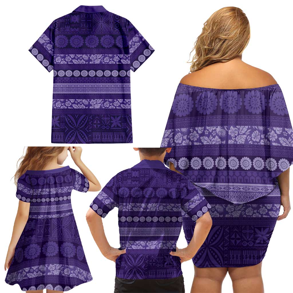 Fiji Marau na Kerisimasi Family Matching Off Shoulder Short Dress and Hawaiian Shirt Purple Tapa Masi Inspired Christmas LT9 - Polynesian Pride