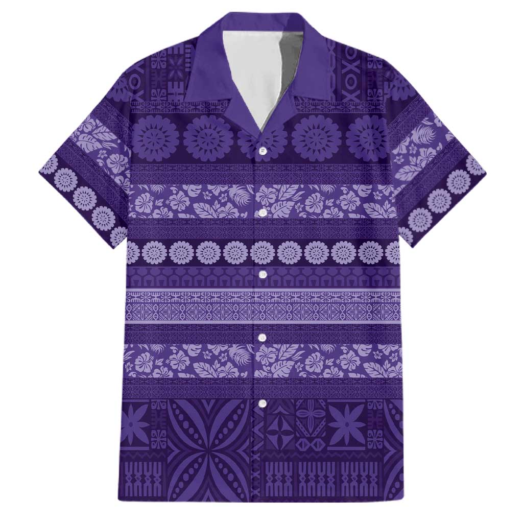 Fiji Marau na Kerisimasi Family Matching Off Shoulder Short Dress and Hawaiian Shirt Purple Tapa Masi Inspired Christmas LT9 Dad's Shirt - Short Sleeve Purple - Polynesian Pride