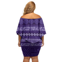Fiji Marau na Kerisimasi Family Matching Off Shoulder Short Dress and Hawaiian Shirt Purple Tapa Masi Inspired Christmas LT9 - Polynesian Pride