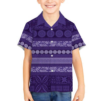 Fiji Marau na Kerisimasi Family Matching Off Shoulder Short Dress and Hawaiian Shirt Purple Tapa Masi Inspired Christmas LT9 Son's Shirt Purple - Polynesian Pride