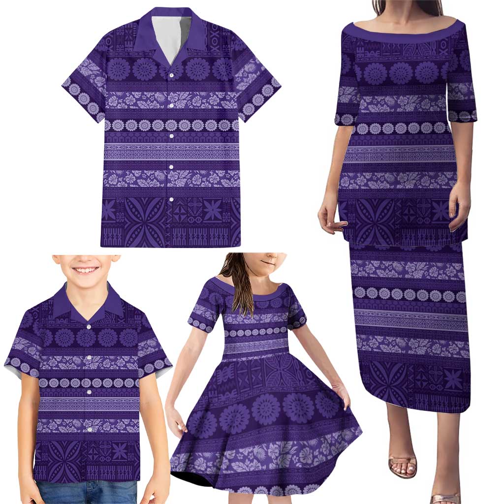 Fiji Marau na Kerisimasi Family Matching Puletasi and Hawaiian Shirt Purple Tapa Masi Inspired Christmas - Polynesian Pride